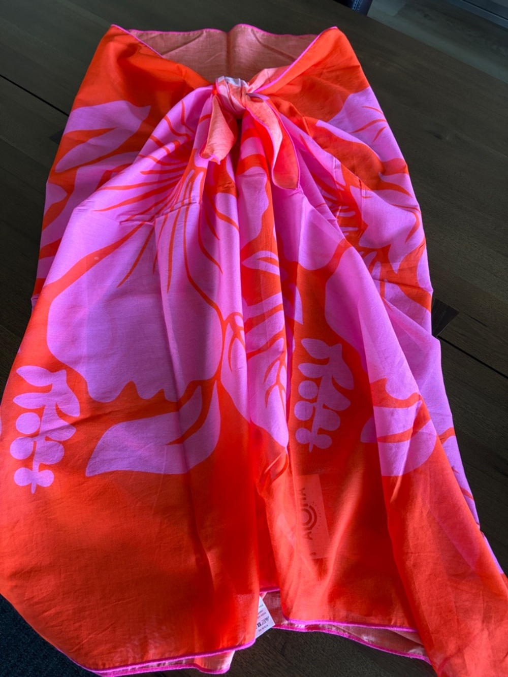 ALOHA Collection Heipua Orange and Pink Floral Pareo Wrap - Picture 2 of 8